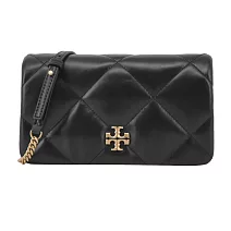 TORY BURCH KIRA 菱格紋鏈帶翻蓋斜背包- 黑色