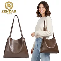 【ZENDAR】台灣總代理 限量1折 頂級小牛皮肩背包 羅賓系列 全新專櫃展示品 琥珀色