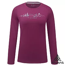 【ATUNAS 歐都納】女款循環抑菌長袖排汗T恤/圖T/大尺碼A1TSHH02WC- XL 酒紅