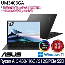 ASUS 華碩 UM3406GA-0042K430H 14吋 AI輕薄筆電 (Ryzen AI 5 430/16G/512G/W11/2年保)