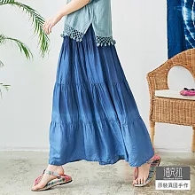 【潘克拉】摺皺漸層綁染長裙 TM178　FREE藍色