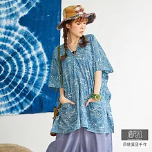 【潘克拉】藍染海浪印花中長落肩罩衫 TM1079　FREE藍色