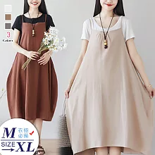 【A.Cheter】名古屋小白菊芳草吊帶背心棉麻洋裝#j104357M卡其