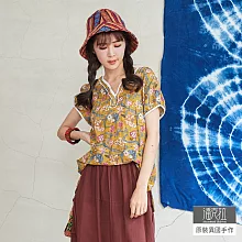 【潘克拉】電繡領花卉圖案上衣 TM1069　FREE黃色