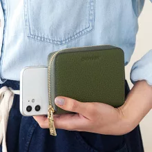 CHENSON真皮 6卡行照零錢夾零錢包(W20205-G) 海松綠