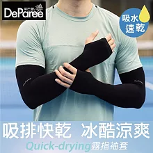 蒂巴蕾 吸排快乾冰酷涼爽防曬袖套-露指 黑色