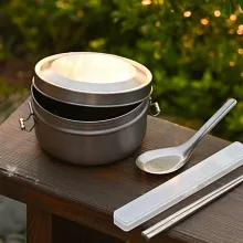 【鈦安TiANN】純鈦雙層鐵路便當盒 1000ml(14cm)+台式湯匙組