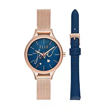 ELLE 閃耀愛情星空套錶-藍X玫瑰金