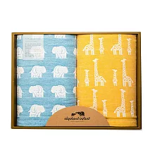 JOGAN日本成願毛巾 elephant infant 象寶貝系列 純棉浴巾2入 禮盒組 象寶寶藍+長頸鹿黃
