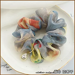 『坂井.亞希子』古典名畫系列色彩碎花雪紡水鑽造型髮圈 ─暗彩藍
