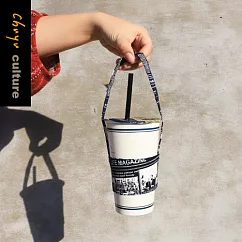 官方獨賣 珠友 台灣花布飲料杯提袋─杯套式/減塑行動環保杯袋01紐約客