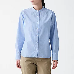 [MUJI無印良品]女有機棉水洗平織布立領襯衫 M 淺藍