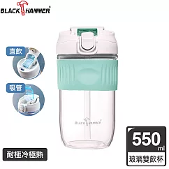BLACK HAMMER 耐熱玻璃兩用隨行杯/咖啡杯(附吸管) 550ml- 綠色