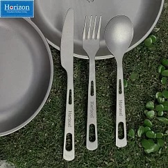【Horizon 天際線】戶外野營純鈦餐具 刀叉匙三件組