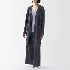 【MUJI 無印良品】女棉混莫代爾寬版螺紋長版開襟衫 S 深灰