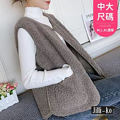 【Jilli~ko】絨毛開扣背心馬甲韓版羊羔毛寬鬆保暖中大尺碼 J8038 FREE 淺卡