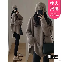 【Jilli~ko】加厚開衩絨毛衣女中長款慵懶風針織衫中大尺碼 J11250 FREE 卡其