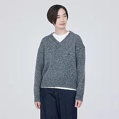 【MUJI 無印良品】女羊毛混氂牛毛混紗V領針織衫 S 墨灰