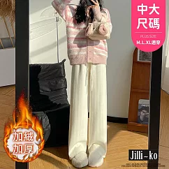 【Jilli~ko】加絨雪尼爾人字紋女高腰闊腿直筒褲中大尺碼 J11596 FREE 杏色