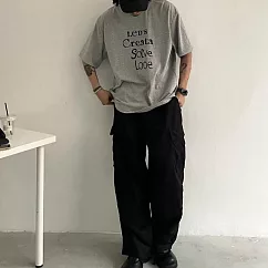 【AMIEE】日系復古簡約寬鬆工裝褲(男裝/KDPY─Q54) M 黑色