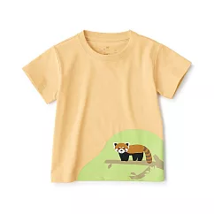 【MUJI 無印良品】幼兒棉混聚酯纖維容易穿脫印花短袖T恤 100 小貓熊(淺黃)