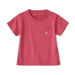 【MUJI 無印良品】幼兒棉混聚酯纖維容易穿脫刺繡口袋短袖T恤 100 安第斯紅鸛(煙燻粉)