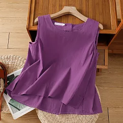 【ACheter】 棉麻吊帶背心寬鬆薄款內搭亞麻感無袖短版圓領亮色上衣# 121839 M 紫色