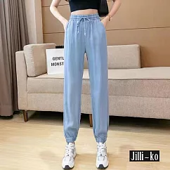 【Jilli~ko】中大尺碼天絲薄款高腰哈倫牛仔九分褲 J11834 FREE 藍色