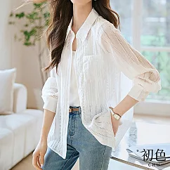 【初色】輕薄透氣休閒寬鬆百搭翻領長袖防曬襯衫女上衣女外套-8款任選-34429(M-3XL可選) M B.白色