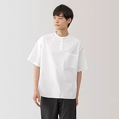 【MUJI 無印良品】男涼感亨利領布帛短袖T恤 S 白色