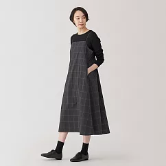 【MUJI 無印良品】女速乾平織布細肩帶洋裝 S 深灰格紋