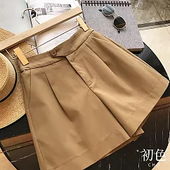 【初色】後鬆緊腰頭純色西裝短褲口袋闊腿寬褲-共3色-69154(M-XL可選) M 卡其色