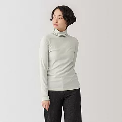 【MUJI 無印良品】女大豆纖維螺紋高領長袖T恤 S 淺綠