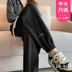 【Jilli~ko】運動休閒寬鬆束腳燈籠衛褲女 J12073 FREE 黑色