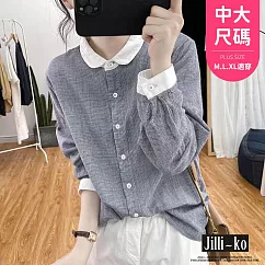 【Jilli~ko】減齡娃娃領細格紋寬鬆襯衫女 J11967 FREE 黑色