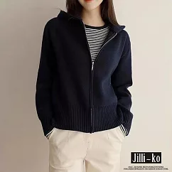 【Jilli~ko】休閒短款拉鍊針織毛衣外套 J12081 FREE 黑色