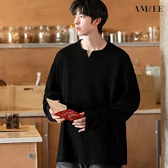 【AMIEE】半高領慵懶感針織上衣(男裝/雅痞/KDTQ─B137B) M 黑