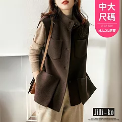 【Jilli~ko】工裝風立領大口袋毛呢馬甲 J12029 FREE 咖色