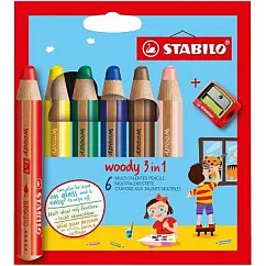 【STABILO】伍迪樂3合1水彩粉蠟筆 6色+削筆器