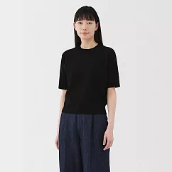 【MUJI 無印良品】女棉混強撚五分袖針織衫 XL 黑色