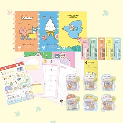 TO NOTE Lite A5 趣味筆記組(封面-轉圈圈+裝訂環15mm-綠+橫線內頁+手帳萬年曆+趣味學校午餐便利貼-燉咖哩飯)