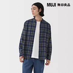 【MUJI 無印良品】男雙面起毛法蘭絨立領長袖襯衫 S 藍格紋