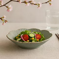 【日本Marusan Kondo】窯燒花形 陶瓷沙拉餐盤17cm ‧ 綠