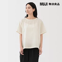 【MUJI 無印良品】女透氣彈性泡泡紗短袖套衫 M 柔白