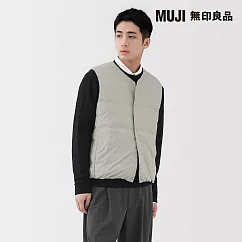 【MUJI 無印良品】男輕量羽絨可攜式無領背心 S 灰銀