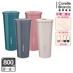 (買一送一)【美國康寧】Snapware 陶瓷不鏽鋼真空保溫吸管飲料杯800ml(附杯套)
