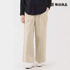 【MUJI 無印良品】女吉貝木棉混燈芯絨打褶寬版褲 M 象牙白