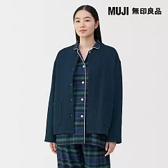 【MUJI 無印良品】女棉混刺縫開襟衫 S 暗藍