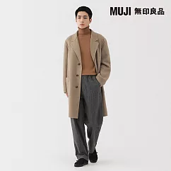 【MUJI 無印良品】男羊毛混雙面織西裝式大衣 L 摩卡棕