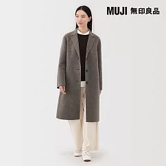 【MUJI 無印良品】女羊毛混雙面織西裝式大衣 S 深摩卡棕